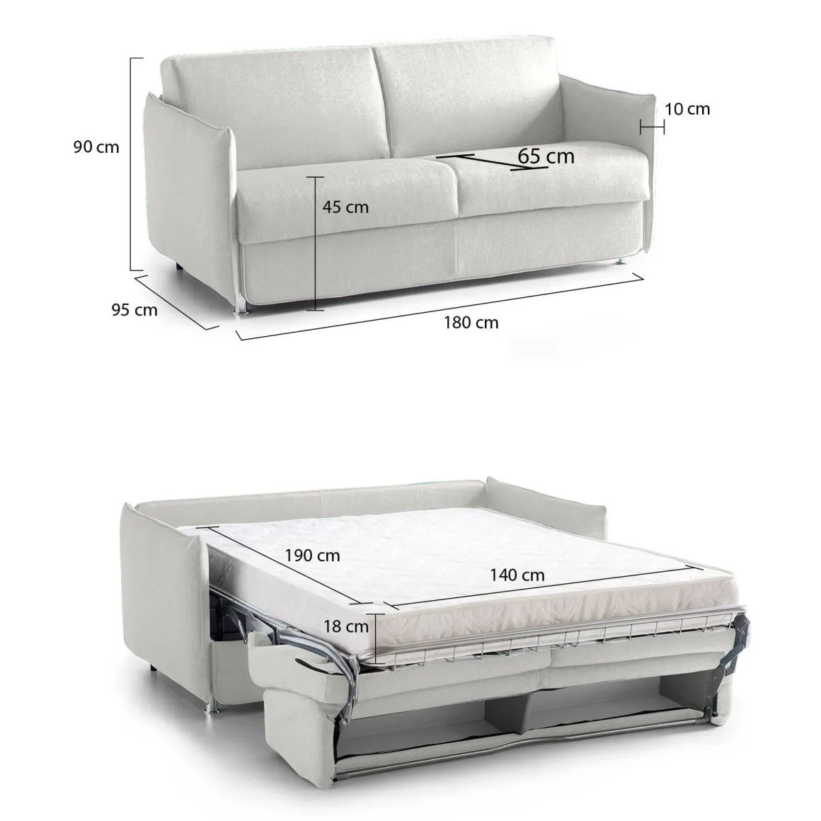 Divano Letto 2 Posti Grigio Chiaro Sfoderabile Contenitore 180x95 cm, di Apertura a Ribalta Made in Italy - Trissino