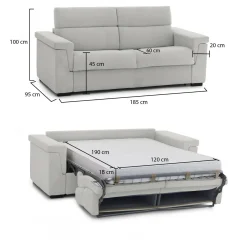 Divano Letto 2 Posti Grigio Chiaro Sfoderabile Contenitore 185x95 cm, di Apertura a Ribalta Made in Italy - Rigolato