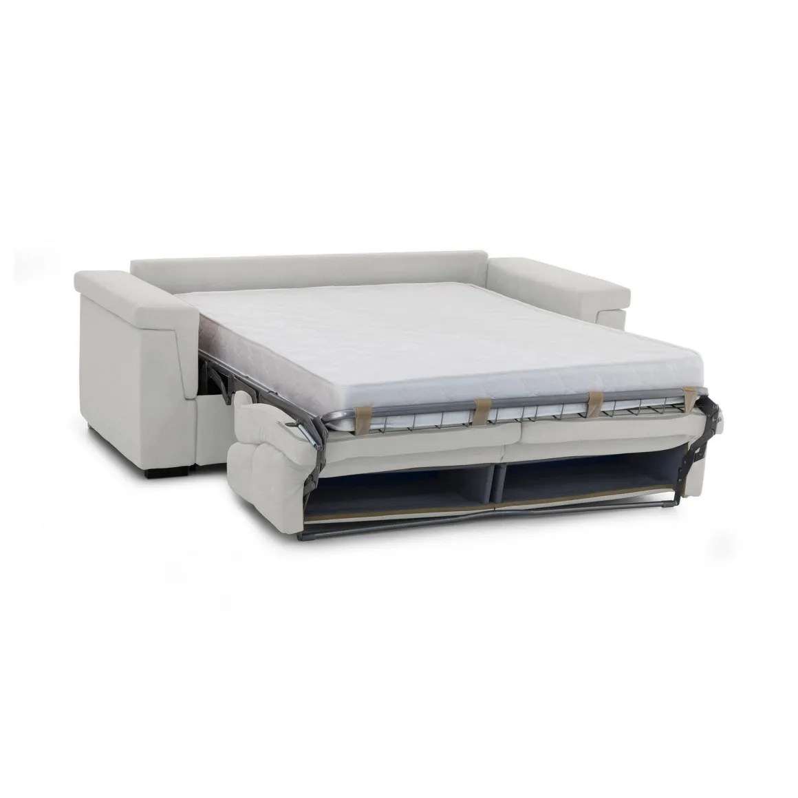 Divano Letto 2 Posti Grigio Chiaro Sfoderabile Contenitore 185x95 cm, di Apertura a Ribalta Made in Italy - Rigolato