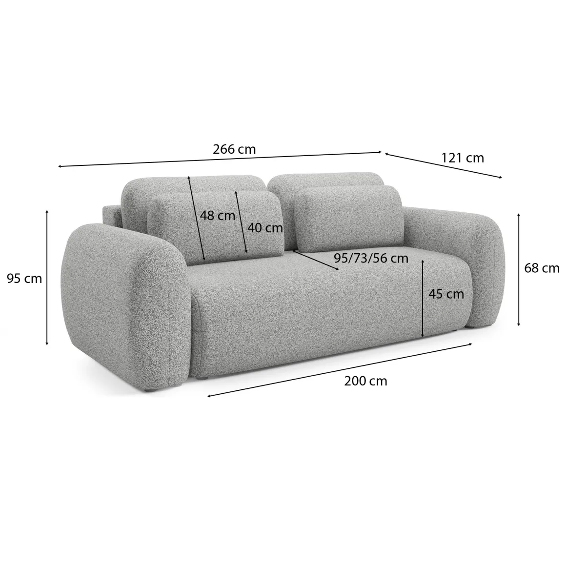Divani Letto 3 Posti|Divano Contenitore Letto > Dmora Divano Letto 3 Posti Sfoderabile Contenitore 200x95 cm, Lavabile Made in Italy - Cecina Grigio Chiaro