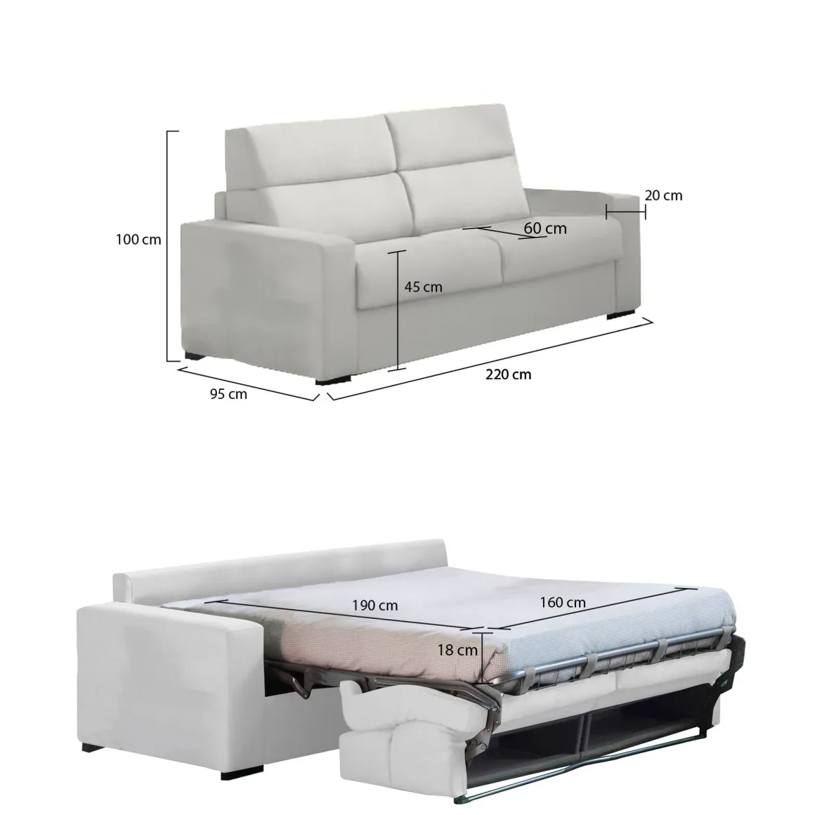 Divani Letto 3 Posti|Divano Contenitore Letto > Dmora Divano Letto 3 Posti Sfoderabile Contenitore 225x95 cm, Lavabile Made in Italy - Benedetto Grigio Chiaro