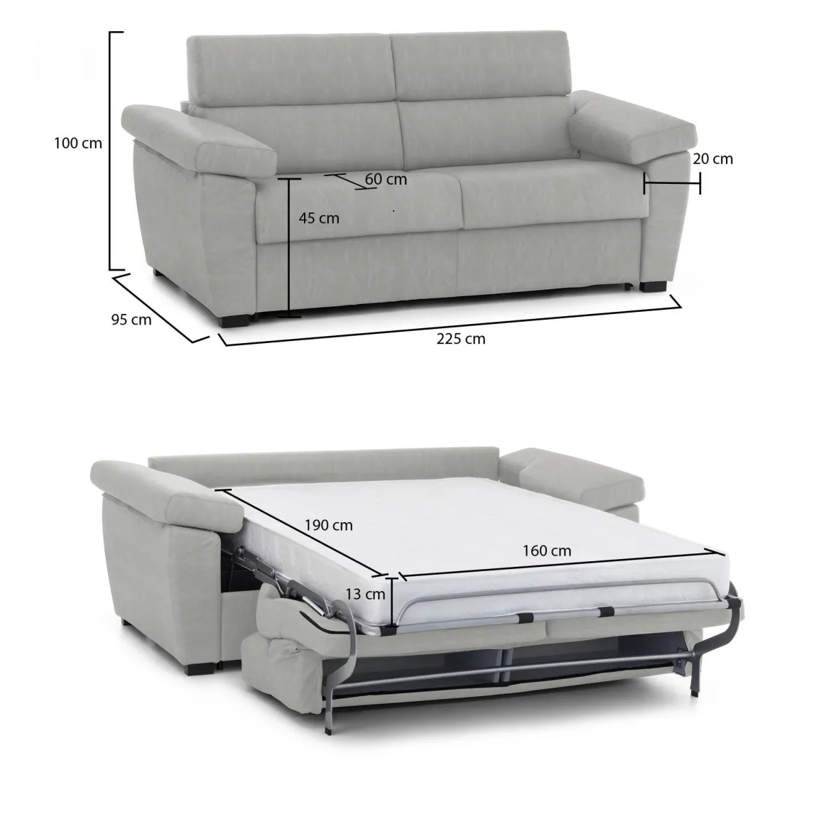 Divani Letto 3 Posti|Divani Letto > Dmora Divano Letto 3 Posti Sfoderabile Lavabile 205x86 cm, Idrorepellente Letto Estraibile Materasso Incluso Rete a Doghe Made in Italy Grigio Chiaro