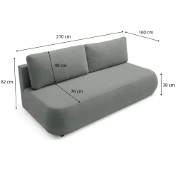 Divano Letto 2 Posti Grigio Contenitore Cuscini Sfoderabili 210x106 cm, Reclinabile - Brugnato