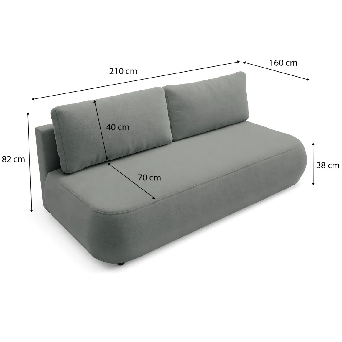 Divano Letto 2 Posti Grigio Contenitore Cuscini Sfoderabili 210x106 cm, Reclinabile - Brugnato