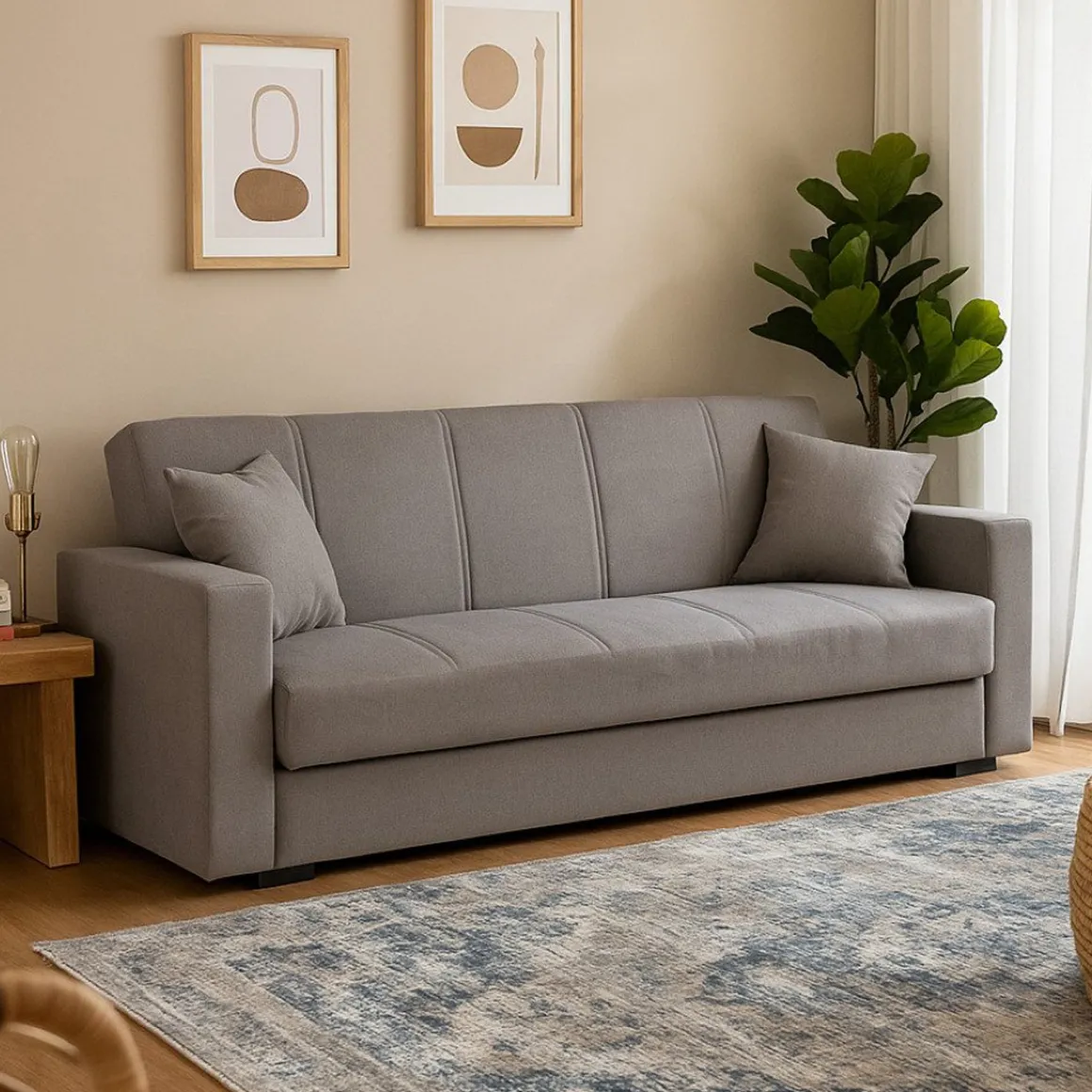 Divani Letto 3 Posti|Divano Contenitore Letto > Dmora Divano Letto 3 Posti Contenitore di Apertura Click-clack 222x88 cm, Lavabile - Nogara Grigio