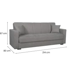 Divani Letto 3 Posti|Divano Contenitore Letto > Dmora Divano Letto 3 Posti Contenitore di Apertura Click-clack 222x88 cm, Lavabile - Nogara Grigio