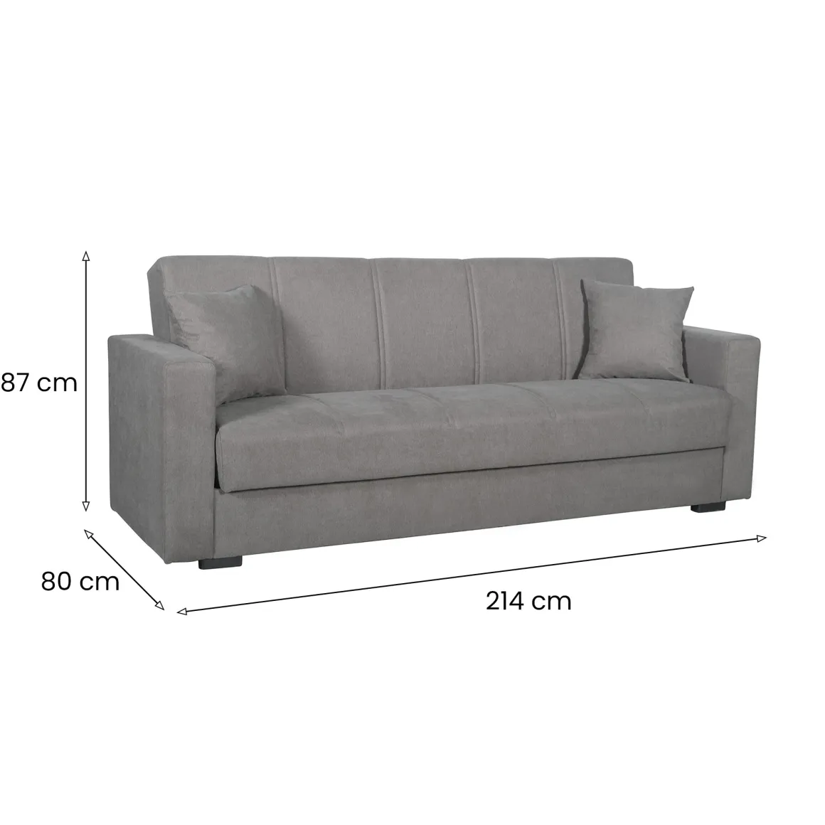 Divani Letto 3 Posti|Divano Contenitore Letto > Dmora Divano Letto 3 Posti Contenitore di Apertura Click-clack 222x88 cm, Lavabile - Nogara Grigio