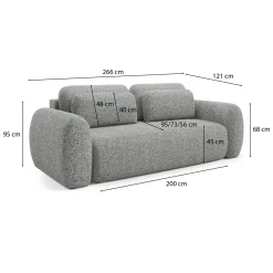 Divano Letto 3 Posti Grigio Contenitore di Apertura a Libro 266x121 cm, Reclinabile - Sessame
