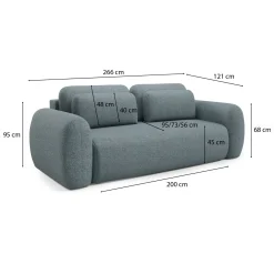 Divani Letto 3 Posti|Divano Contenitore Letto > Dmora Divano Letto 3 Posti Contenitore di Apertura a Libro 266x121 cm, Reclinabile - Sessame Grigio Scuro