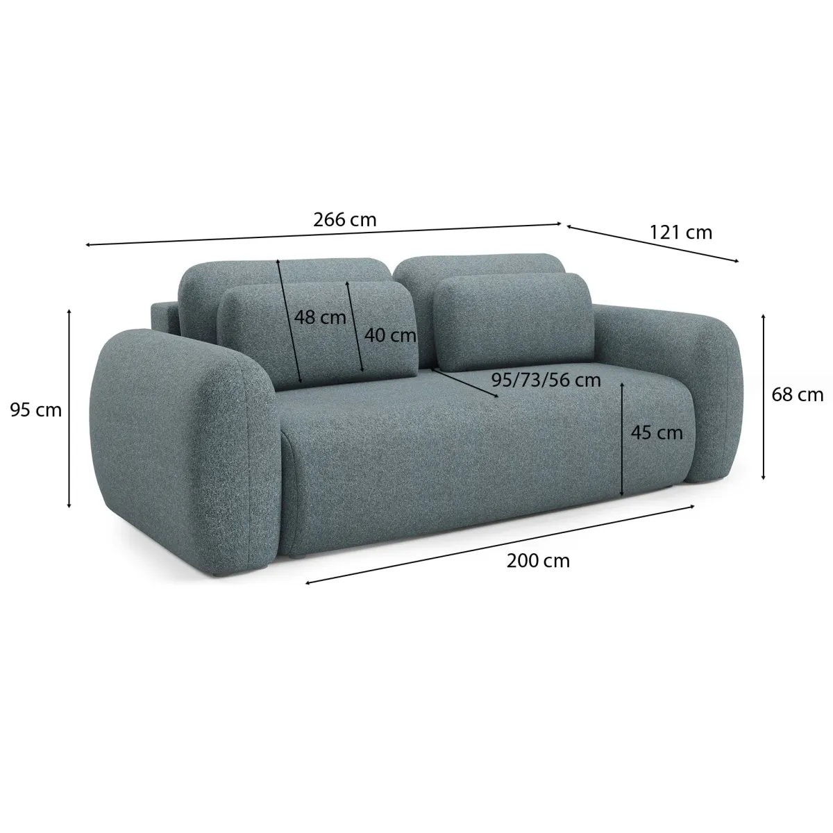 Divani Letto 3 Posti|Divano Contenitore Letto > Dmora Divano Letto 3 Posti Contenitore di Apertura a Libro 266x121 cm, Reclinabile - Sessame Grigio Scuro