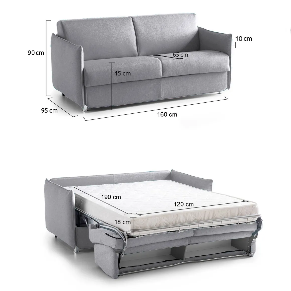 Divani Letto 2 Posti|Divano Contenitore Letto > Dmora Divano Letto 2 Posti Sfoderabile Contenitore 160x95 cm, di Apertura a Ribalta Made in Italy - Verceia Grigio