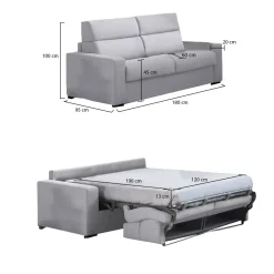 Divano Letto 2 Posti Grigio Sfoderabile Contenitore 180x95 cm, di Apertura a Ribalta Made in Italy - Casabona