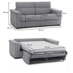 Divano Letto 2 Posti Grigio Sfoderabile Contenitore 185x95 cm, di Apertura a Ribalta Made in Italy - Rigolato
