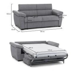 Divani Letto 2 Posti|Divano Contenitore Letto > Dmora Divano Letto 2 Posti Sfoderabile Contenitore 185x95 cm, di Apertura a Ribalta Made in Italy - Tenna Grigio