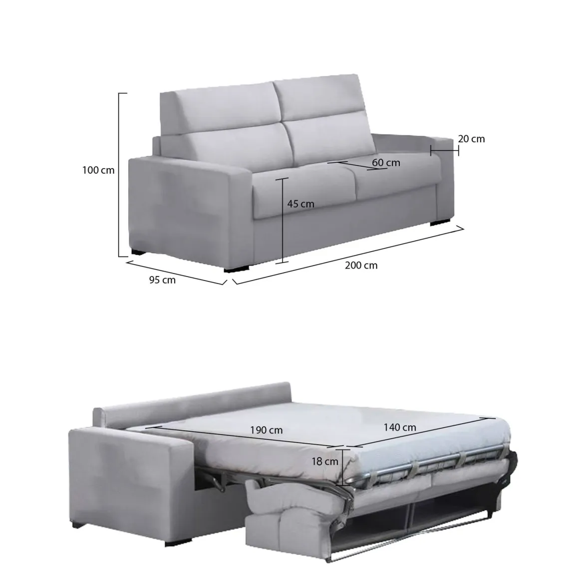 Divani Letto 2 Posti|Divano Contenitore Letto > Dmora Divano Letto 2 Posti Sfoderabile Contenitore 200x95 cm, di Apertura a Ribalta Made in Italy - Sonico Grigio
