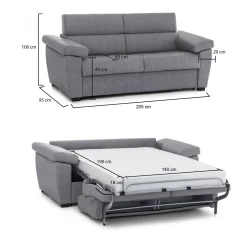 Divano Letto 2 Posti Grigio Sfoderabile Contenitore 205x95 cm, di Apertura a Ribalta Made in Italy - Contrada