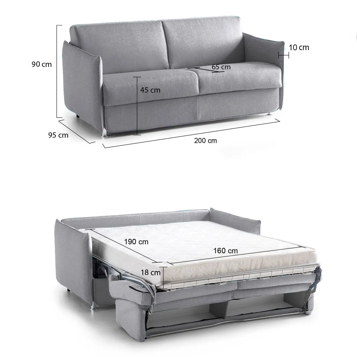Divani Letto 3 Posti|Divano Contenitore Letto > Dmora Divano Letto 3 Posti Sfoderabile Contenitore 200x95 cm, Lavabile Made in Italy - Gravere Grigio