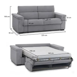 Divani Letto 3 Posti|Divano Contenitore Letto > Dmora Divano Letto 3 Posti Sfoderabile Contenitore 225x95 cm, Lavabile Made in Italy - Nus Grigio