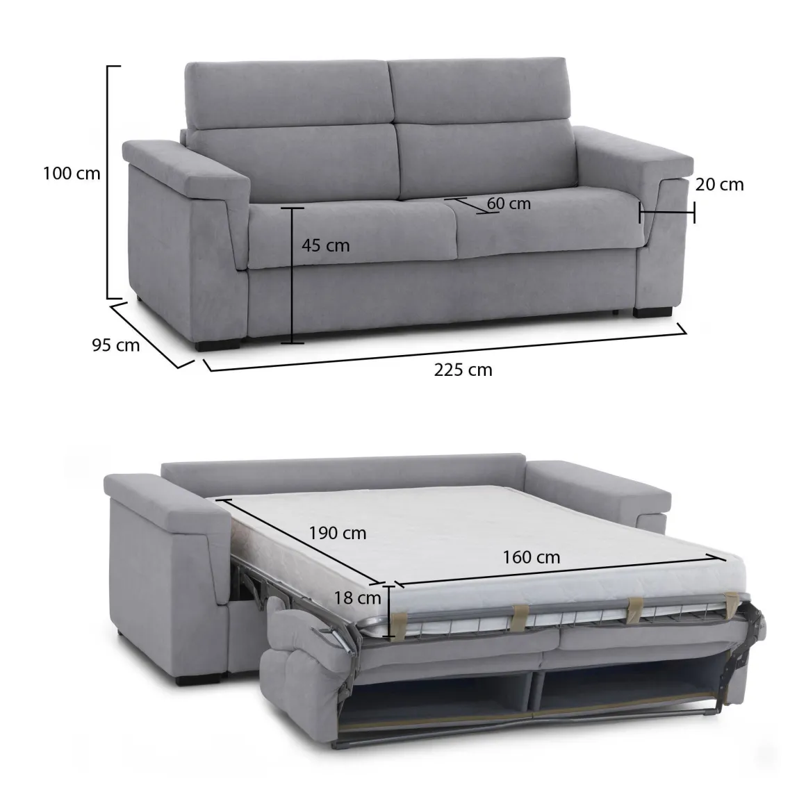 Divani Letto 3 Posti|Divano Contenitore Letto > Dmora Divano Letto 3 Posti Sfoderabile Contenitore 225x95 cm, Lavabile Made in Italy - Nus Grigio