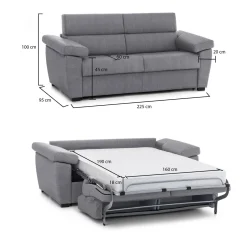 Divano Letto 3 Posti Grigio Sfoderabile Contenitore 225x95 cm, Lavabile Made in Italy - Pacecos