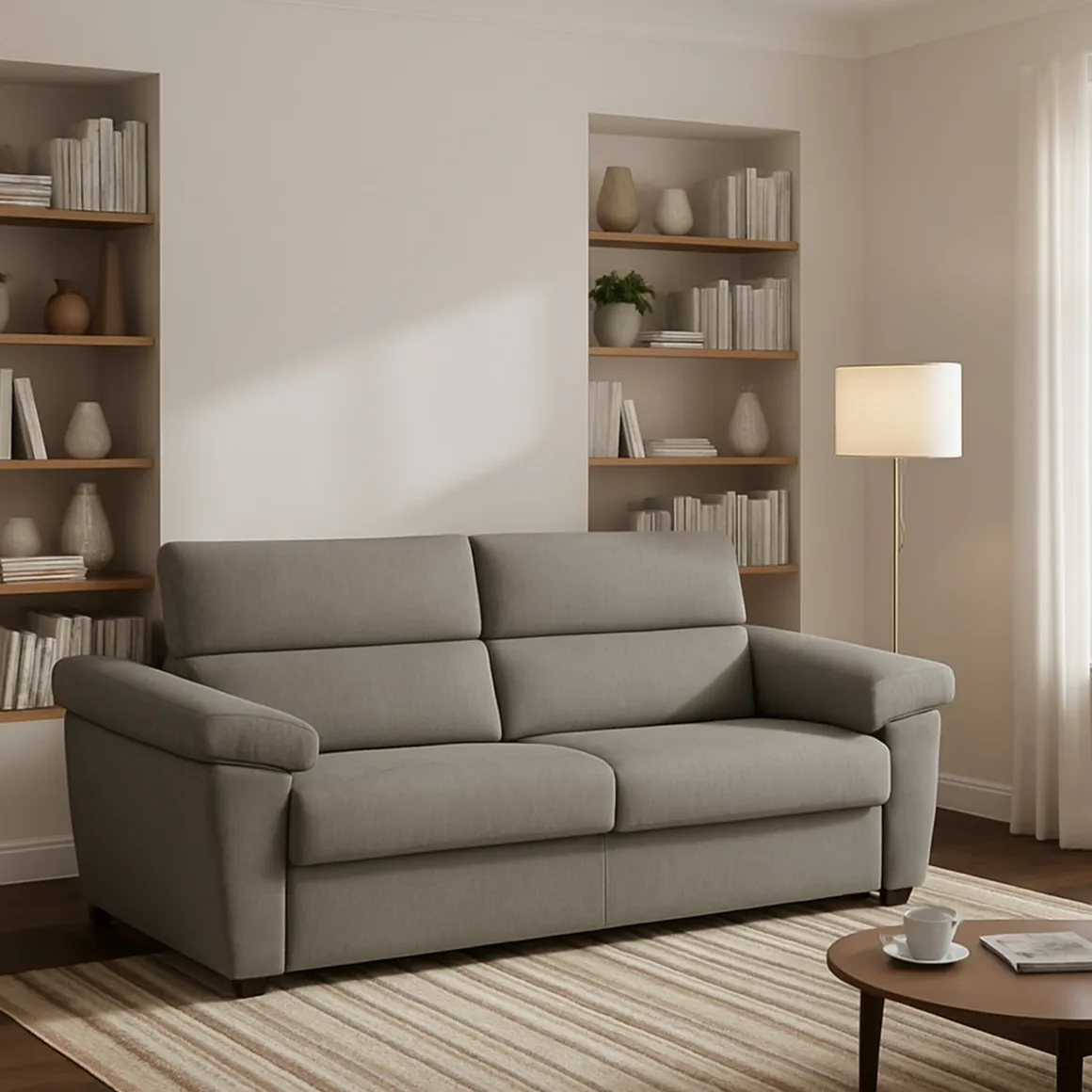 Divano Letto 2 Posti Grigio Tortora Sfoderabile Contenitore 185x95 cm, di Apertura a Ribalta Made in Italy - Seui
