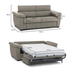 Divano Letto 2 Posti Grigio Tortora Sfoderabile Contenitore 185x95 cm, di Apertura a Ribalta Made in Italy - Seui