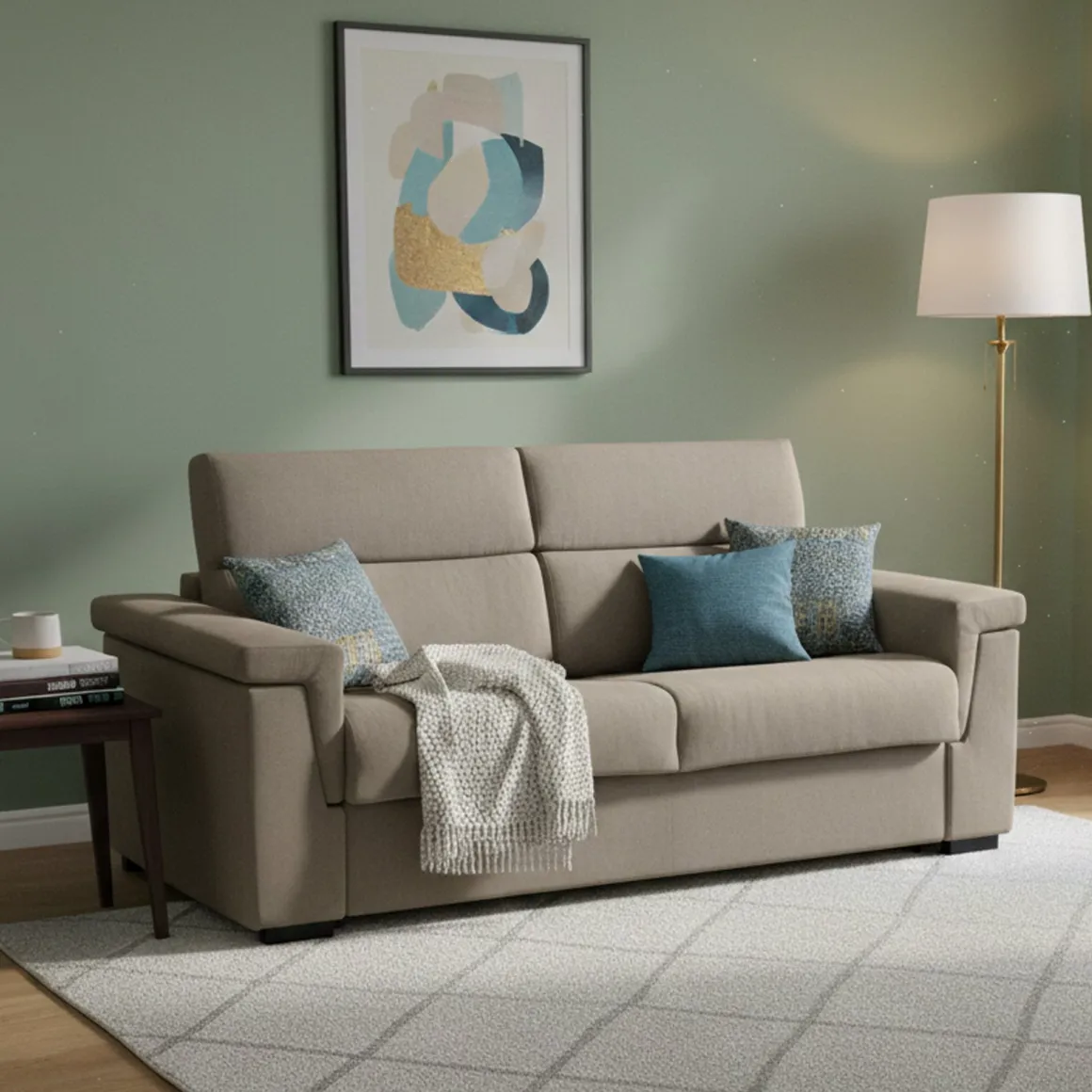 Divano Letto 3 Posti Grigio Tortora Sfoderabile Contenitore 225x95 cm, Lavabile Made in Italy - Nus