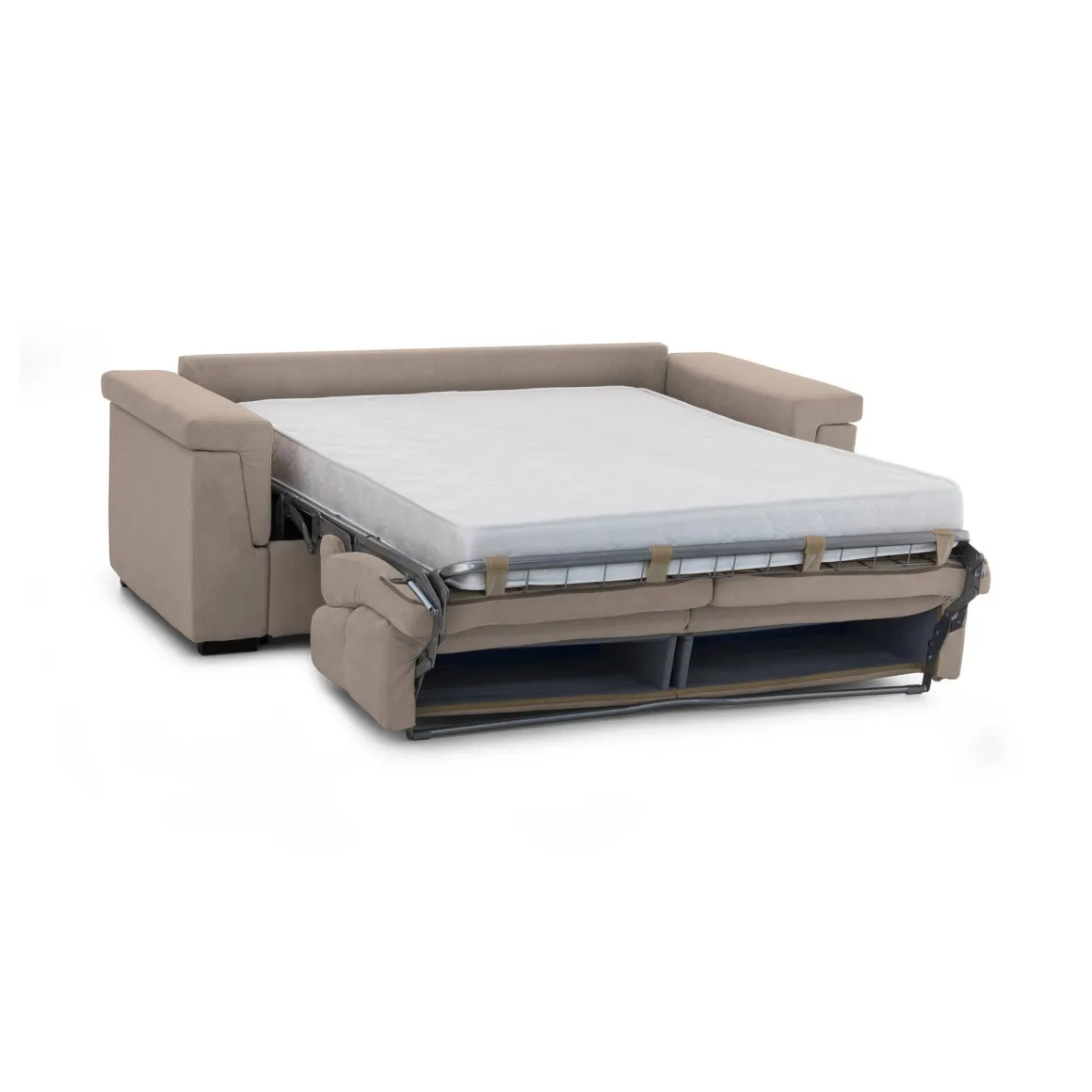 Divano Letto 3 Posti Grigio Tortora Sfoderabile Contenitore 225x95 cm, Lavabile Made in Italy - Nus