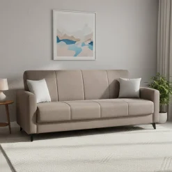 Divano Letto 3 Posti Marrone Contenitore di Apertura Click-clack 220x90 cm, Lavabile - Mulazzo