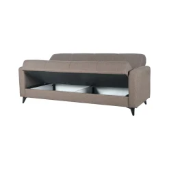 Divano Letto 3 Posti Marrone Contenitore di Apertura Click-clack 220x90 cm, Lavabile - Mulazzo