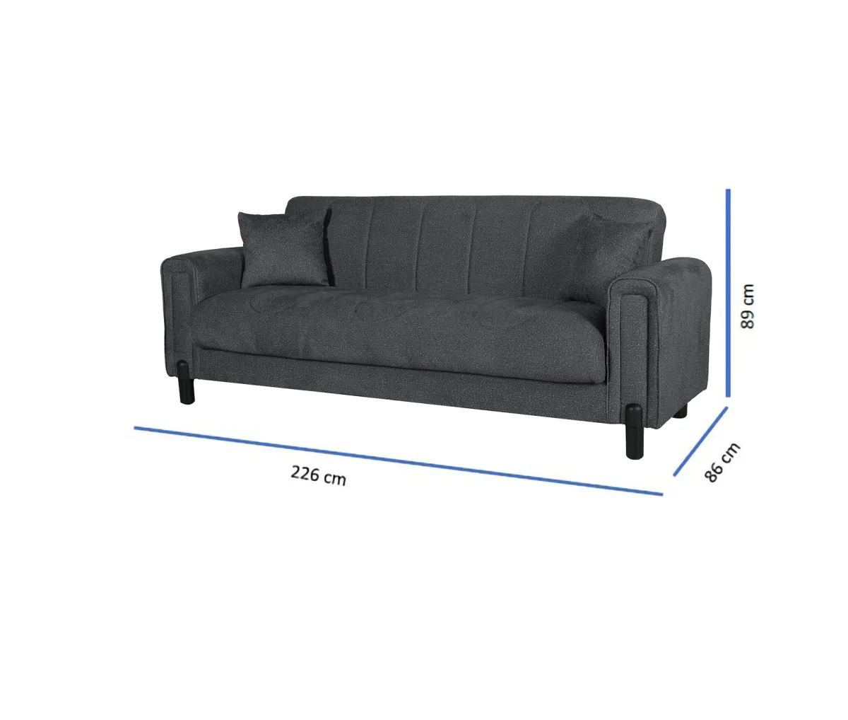 Divani Letto 3 Posti|Divano Contenitore Letto > Dmora Divano Letto 3 Posti Contenitore 226x86 cm, Lavabile - Papozze Nero Antracite