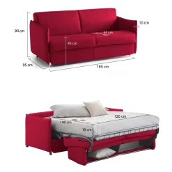 Divani Letto 2 Posti|Divano Contenitore Letto > Dmora Divano Letto 2 Posti Sfoderabile Contenitore 160x95 cm, di Apertura a Ribalta Made in Italy - Follina Rosso