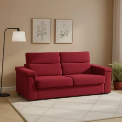 Divano Letto 2 Posti Rosso Sfoderabile Contenitore 185x95 cm, di Apertura a Ribalta Made in Italy - Rigolato