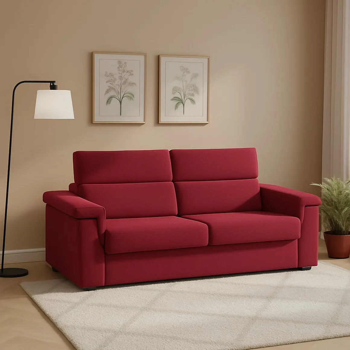 Divano Letto 2 Posti Rosso Sfoderabile Contenitore 185x95 cm, di Apertura a Ribalta Made in Italy - Rigolato