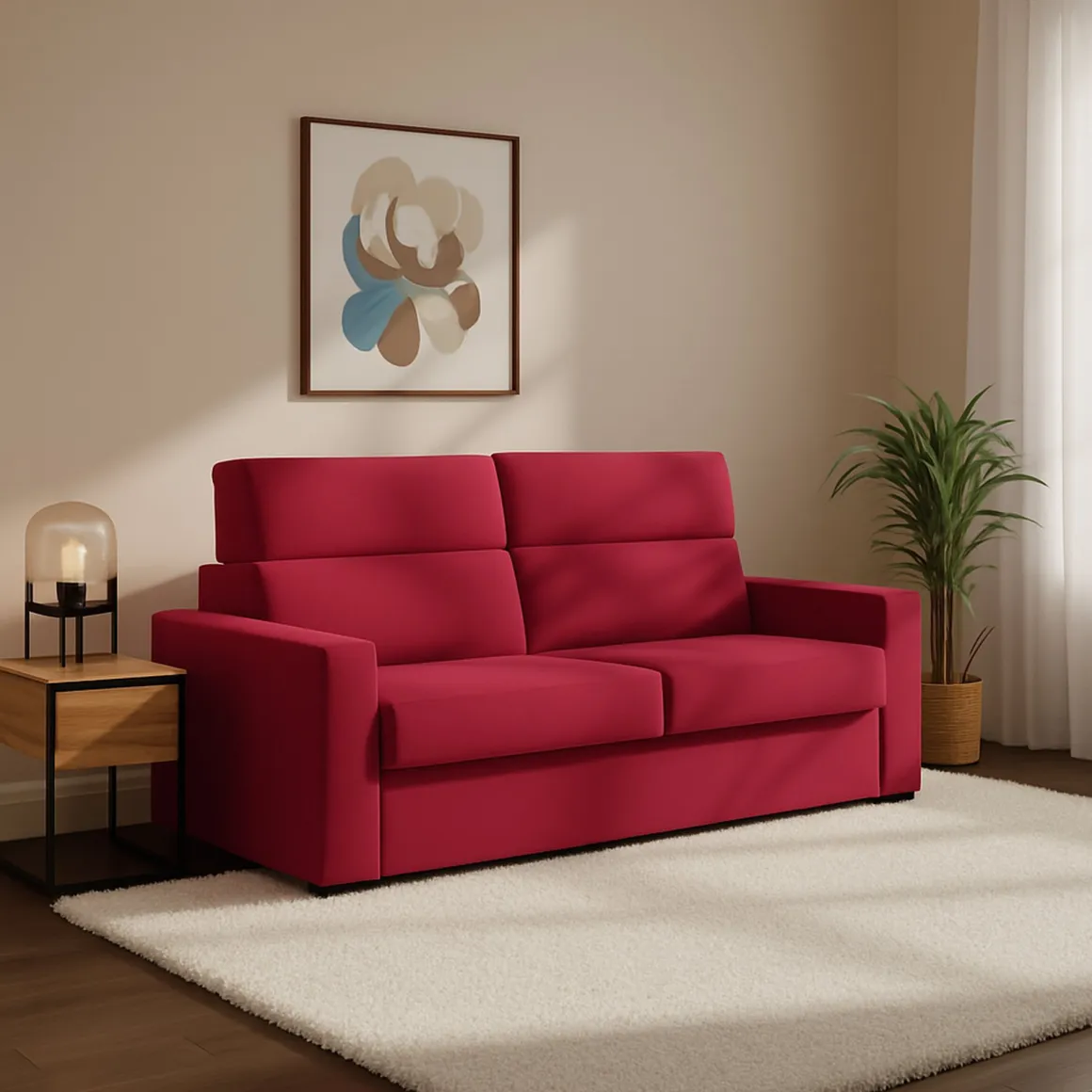 Divano Letto 2 Posti Rosso Sfoderabile Contenitore 200x95 cm, di Apertura a Ribalta Made in Italy - Ecate