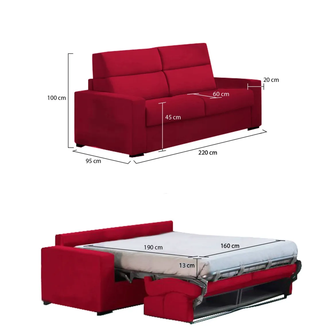 Divani Letto 3 Posti|Divano Contenitore Letto > Dmora Divano Letto 3 Posti Sfoderabile Contenitore 220x95 cm, Lavabile Made in Italy - Quindici Rosso