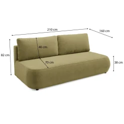 Divano Letto 2 Posti Verde Chiaro Contenitore Cuscini Sfoderabili 210x106 cm, Reclinabile - Brugnato