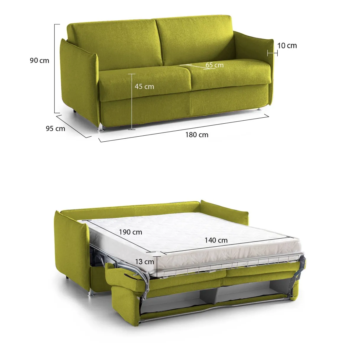 Divani Letto 2 Posti|Divano Contenitore Letto > Dmora Divano Letto 2 Posti Sfoderabile Contenitore 185x95 cm, di Apertura a Ribalta Made in Italy - Rigolato Verde