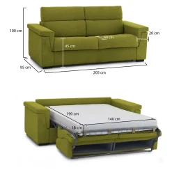Divani Letto 2 Posti|Divano Contenitore Letto > Dmora Divano Letto 2 Posti Sfoderabile Contenitore 205x95 cm, di Apertura a Ribalta Made in Italy - Contrada Verde