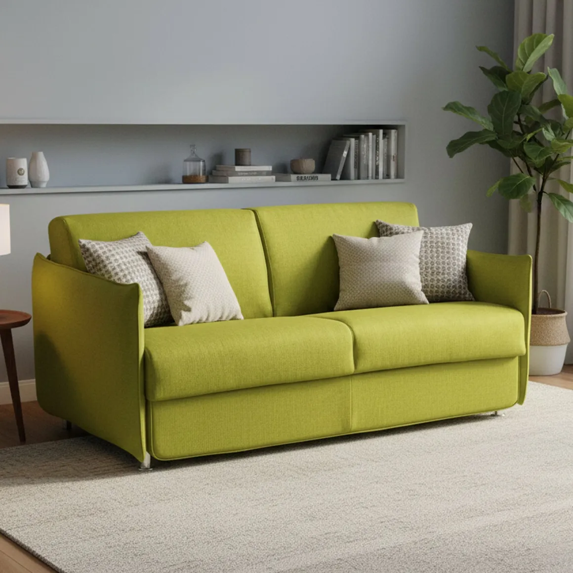 Divano Letto 3 Posti Verde Sfoderabile Contenitore 200x95 cm, Lavabile Made in Italy - Gravere