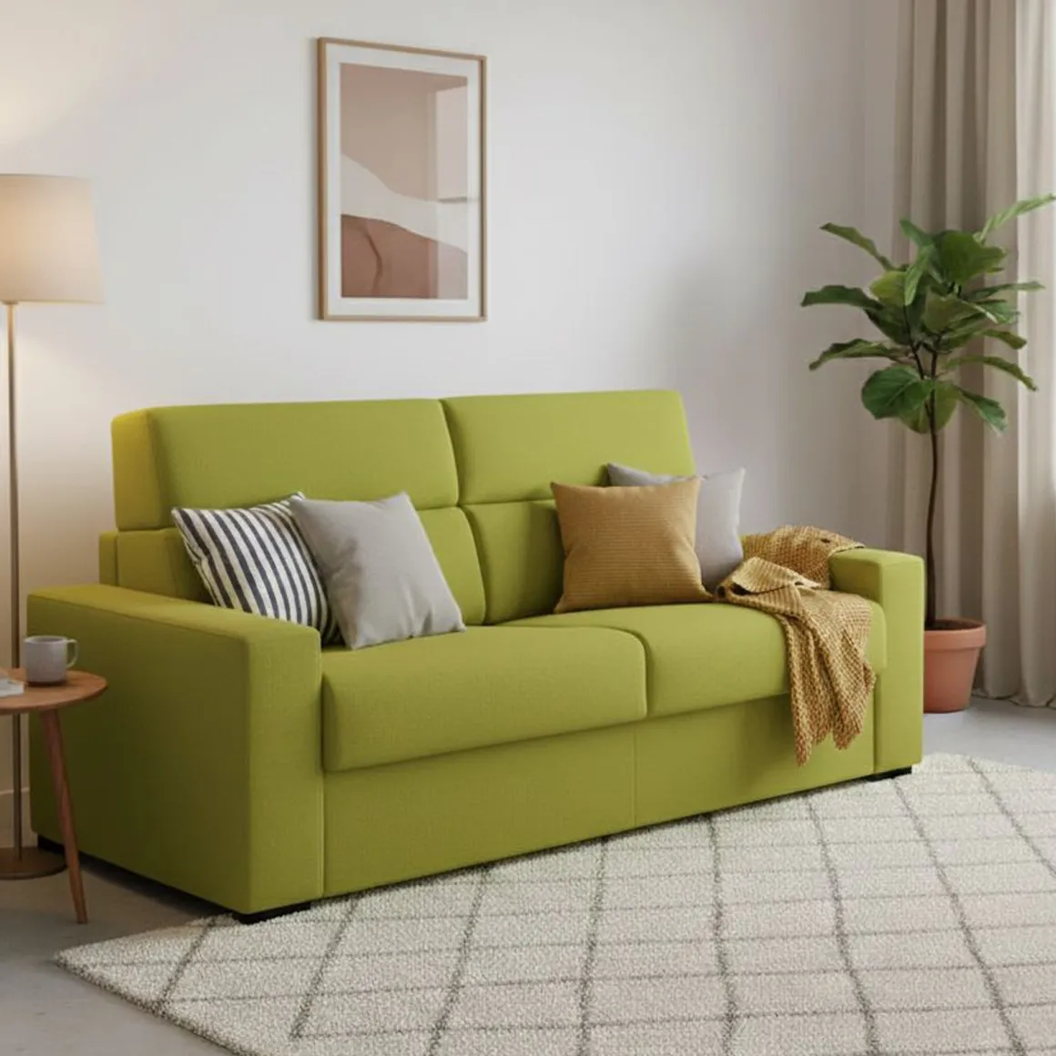 Divano Letto 3 Posti Verde Sfoderabile Contenitore 220x95 cm, Lavabile Made in Italy - Quindici