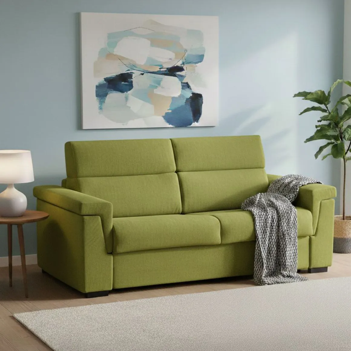 Divano Letto 3 Posti Verde Sfoderabile Contenitore 225x95 cm, Lavabile Made in Italy - Nus