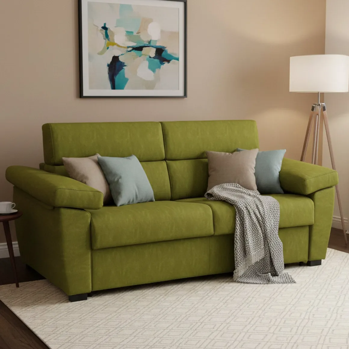 Divano Letto 3 Posti Verde Sfoderabile Contenitore 225x95 cm, Lavabile Made in Italy - Trino