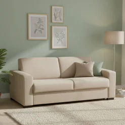 Divano Letto 2 Posti 200x95 cm con Contenitore Apertura a Ribalta in Tessuto Sfoderabile Beige Made in Italy Materasso 140x190 – Andymion