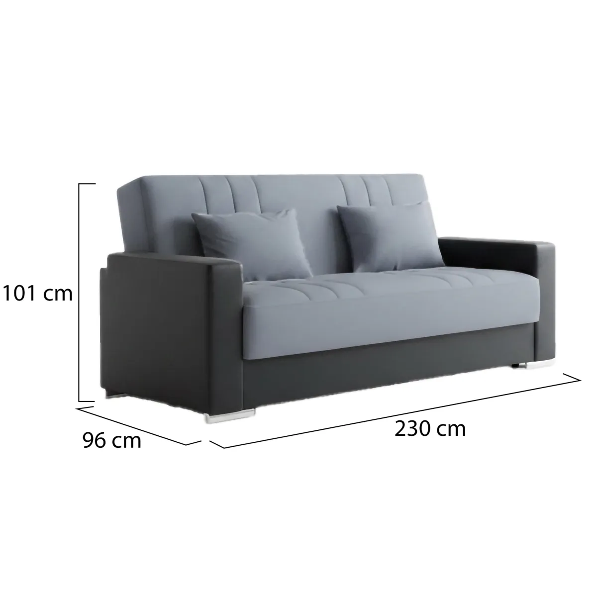 Divani Letto 3 Posti|Salotto > Dmora Divano letto reclinabile nero e grigio 230x96cm - Arix Grigio, Nero