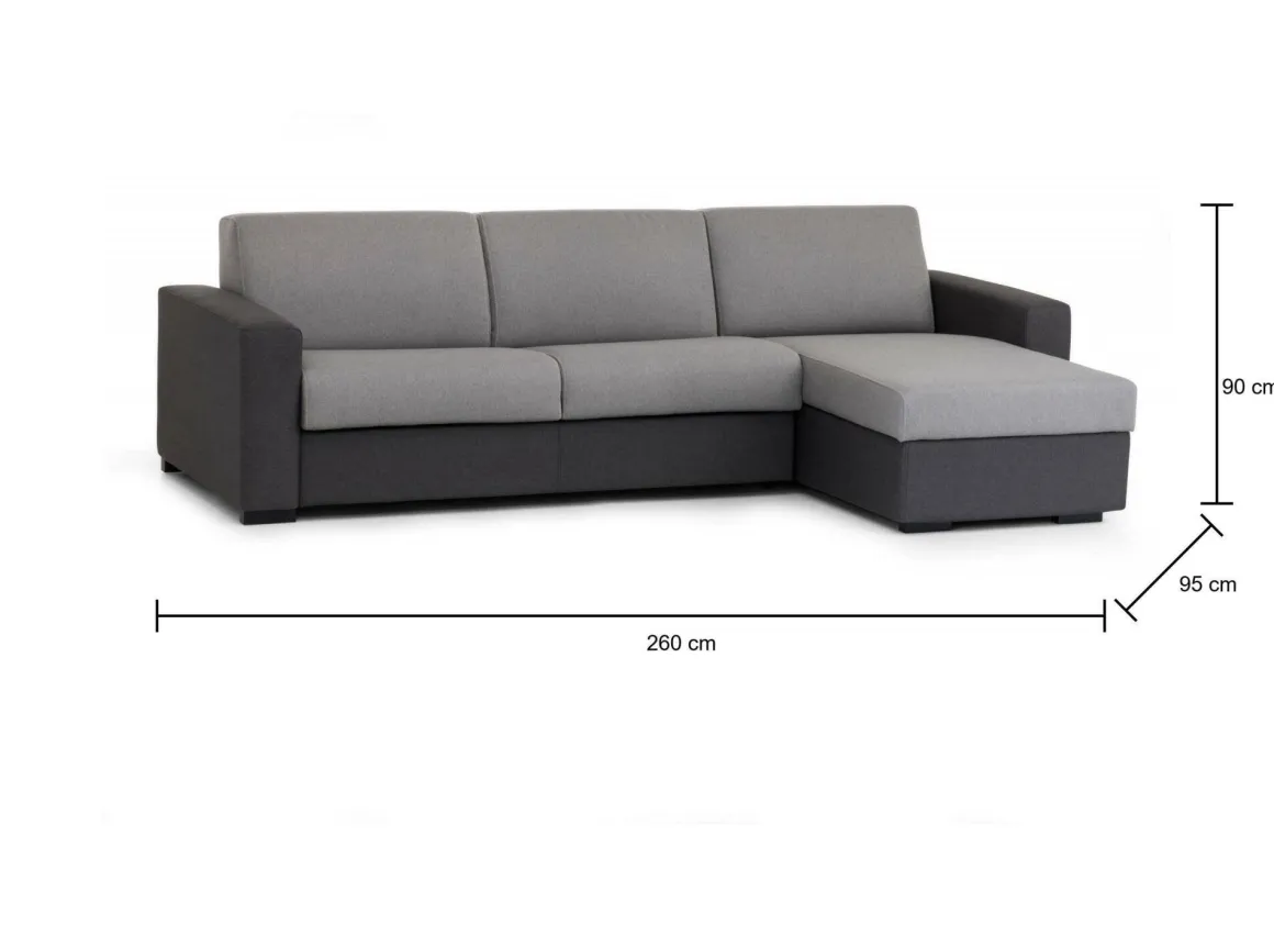 Divano letto rivestito in tessuto grigio e antracite 260x95cm - Allegria
