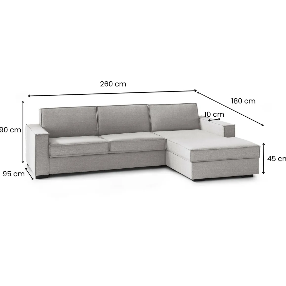 Divano letto sfoderabile grigio 260x95cm - Afar