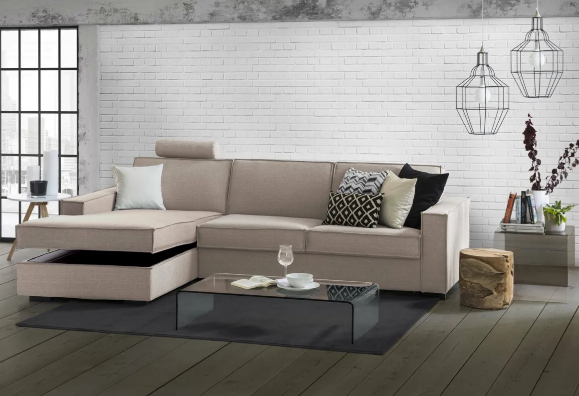 Divano letto sfoderabile tortora 260x95cm - Albenga