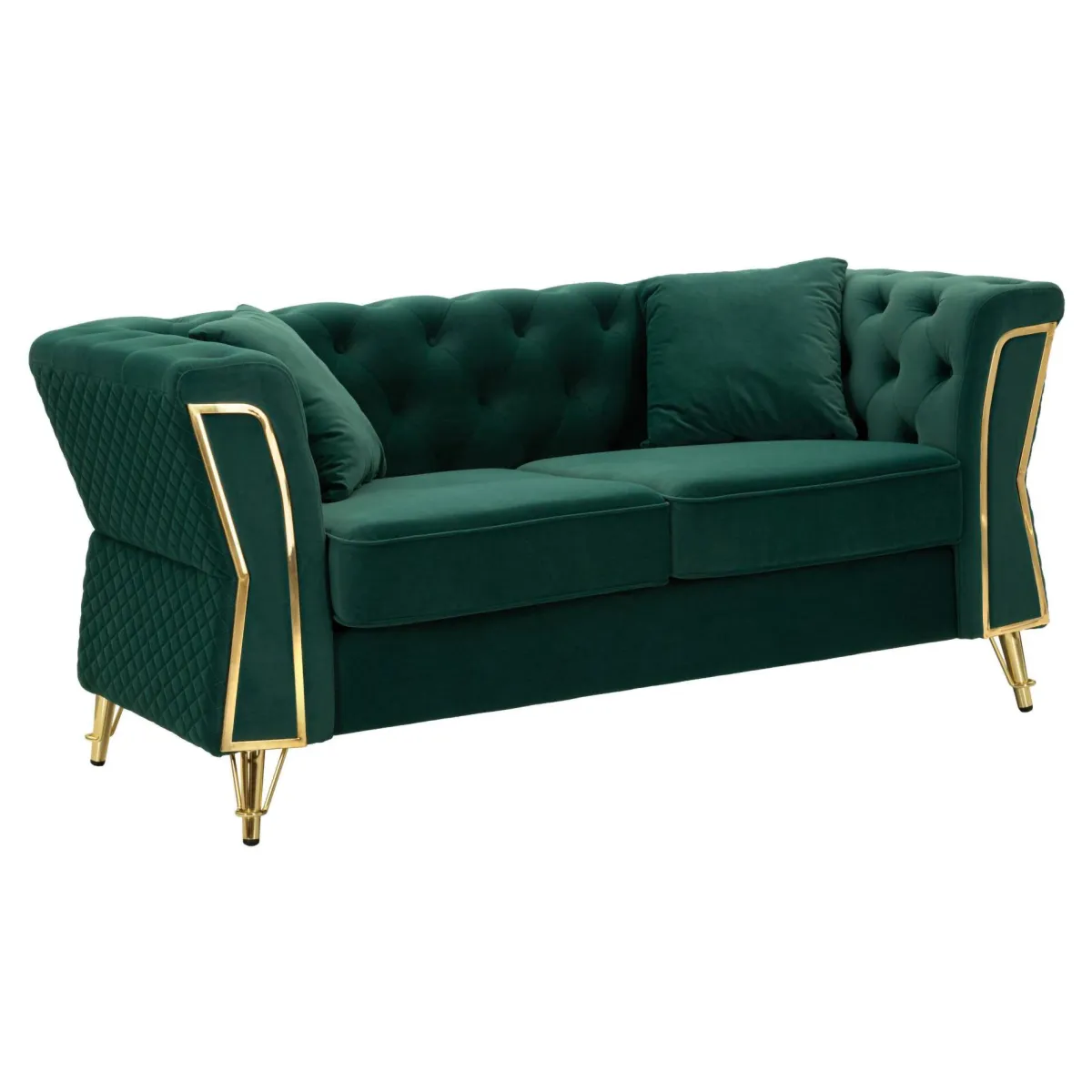 Divani Fissi 2 Posti > Dmora Divano 2 posti verde e oro 162x83x76h cm - Casio Oro, Verde