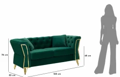 Divani Fissi 2 Posti > Dmora Divano 2 posti verde e oro 162x83x76h cm - Casio Oro, Verde
